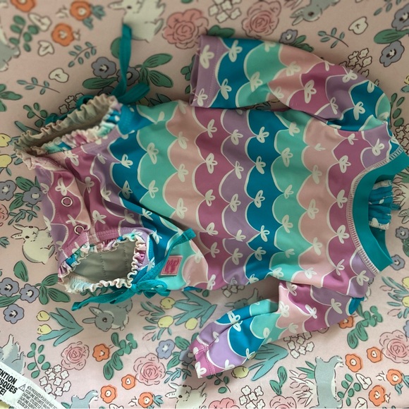 Ruffle Butts Teal and Pastel Baby Swimsuit - Picture 1 of 4